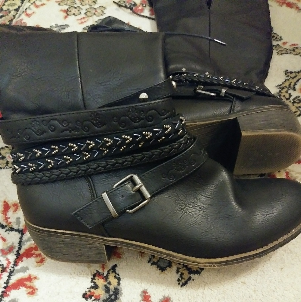 Wide calf sleek style leather boots 10%offbuyone
